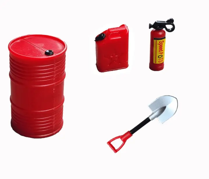 1/24 Mini Oil Drum, Fuel Tank, Fire Extinguisher, Shovel Decoration 4Pcs 1
