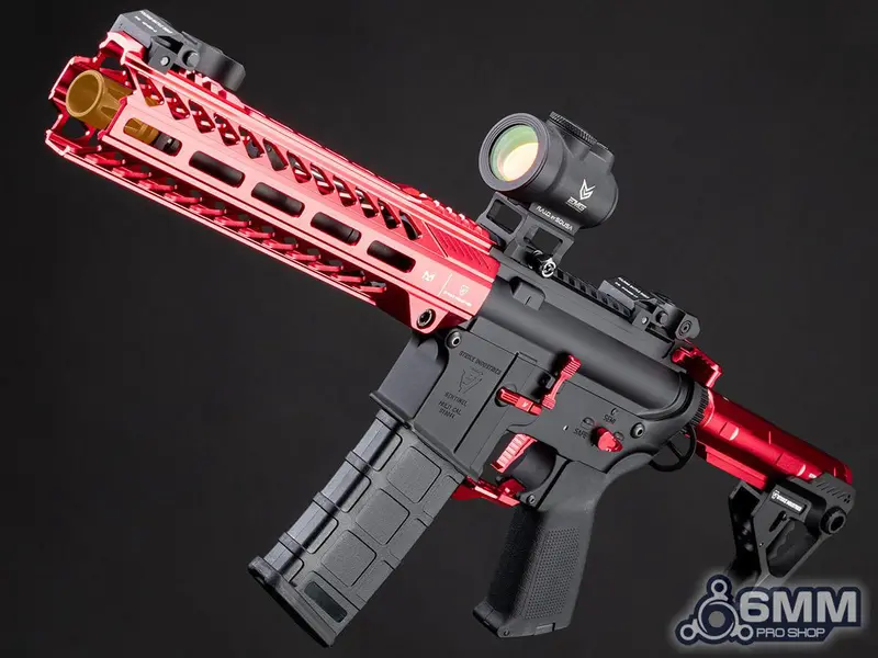 6Mmproshop Strike Industries Licensed "Sentinel" M4 Airsoft Aeg Rifle By E&C - Red - 10" Gridlok Lite - 350Fps 1