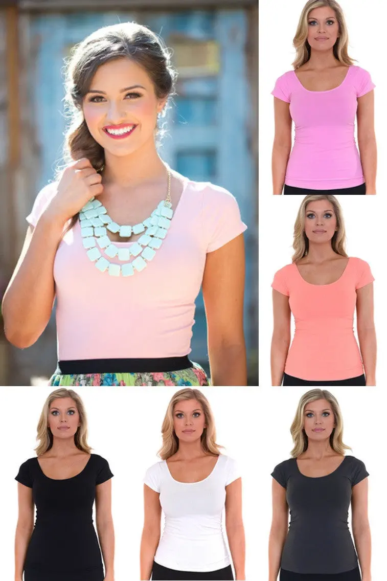 Basic Seamless Scoop Neck Tops 1