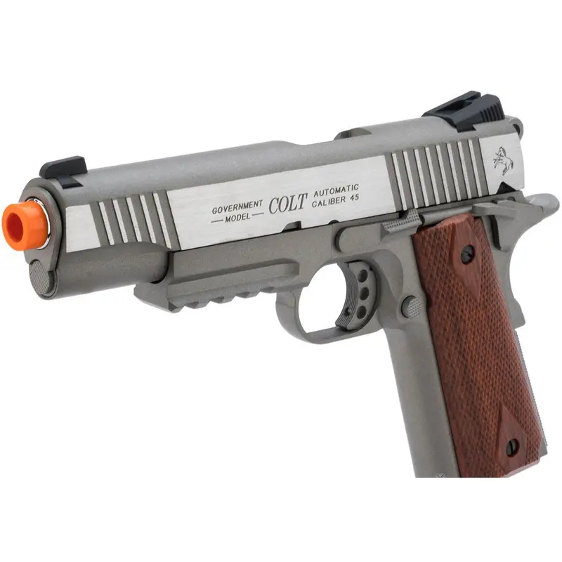 Colt Licensed 1911 Tactical Full Metal Co2 Airsoft Gas Blowback Pistol By Kwc - Stainless Railed 1