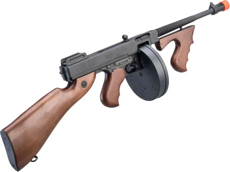 Cybergun Licensed Thompson "Chicago Typewriter" M1928 Pattern Airsoft Aeg Rifle W/ Mosfet - Real Wood 1