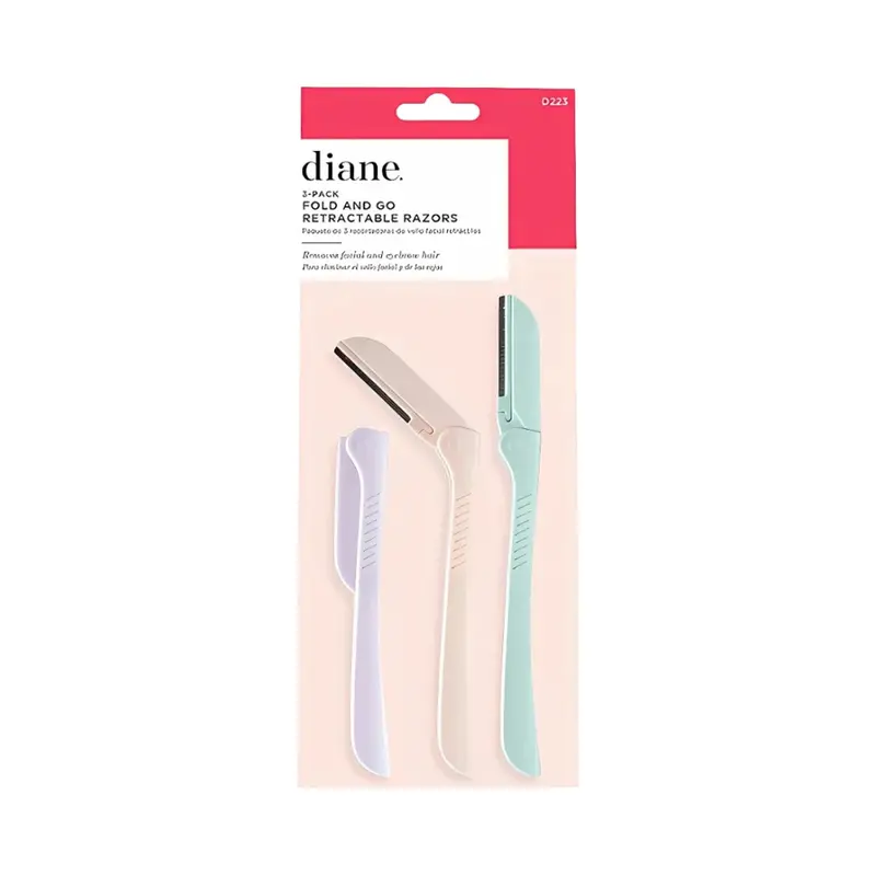 Diane Fold & Go Retractable Facial Razors 3-Pack | Dermaplaning Eyebrow & Face Razor For Smooth Skin 1