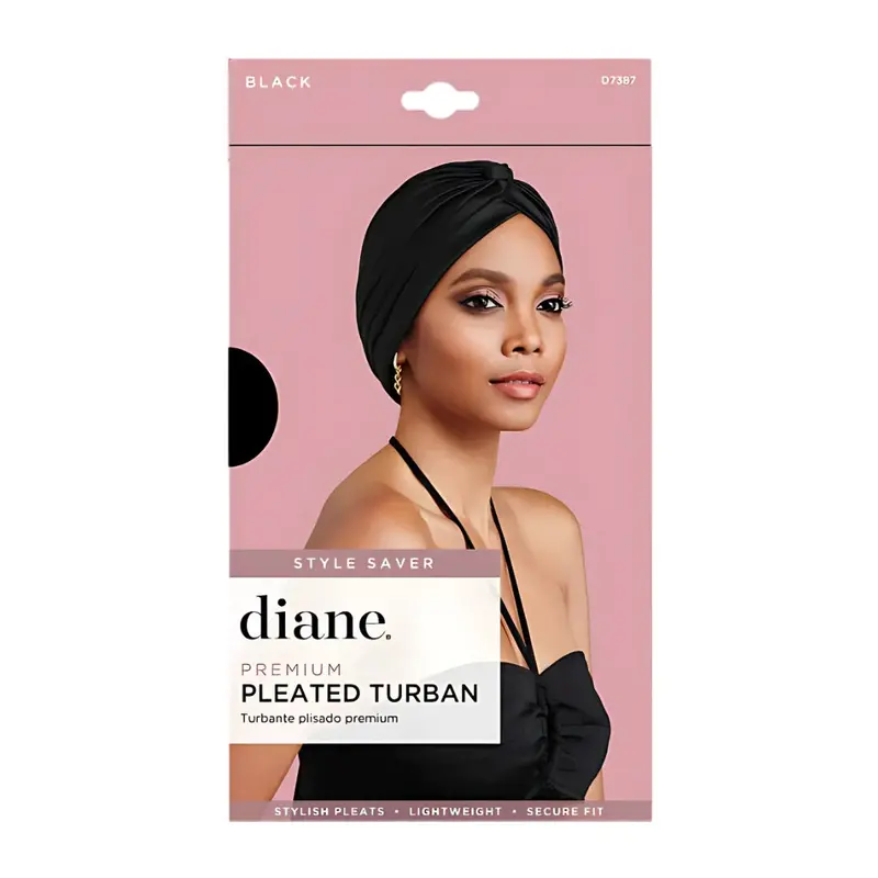Diane Premium Pleated Turban Black | Lightweight Hair Wrap For Frizz Control & Hair Protection 1