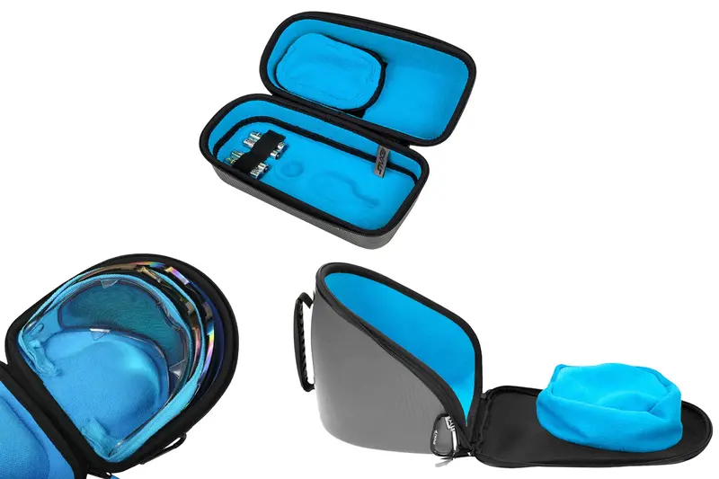 Exalt Le Universal Carbon V3 Goggle & V3 Lens & Loader Case - Charcoal Grey / Cyan Microfiber 1