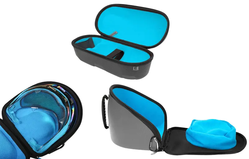 Exalt Le Universal Carbon V3 Goggle & V3 Lens & Tank Case - Charcoal Grey / Cyan Microfiber 1