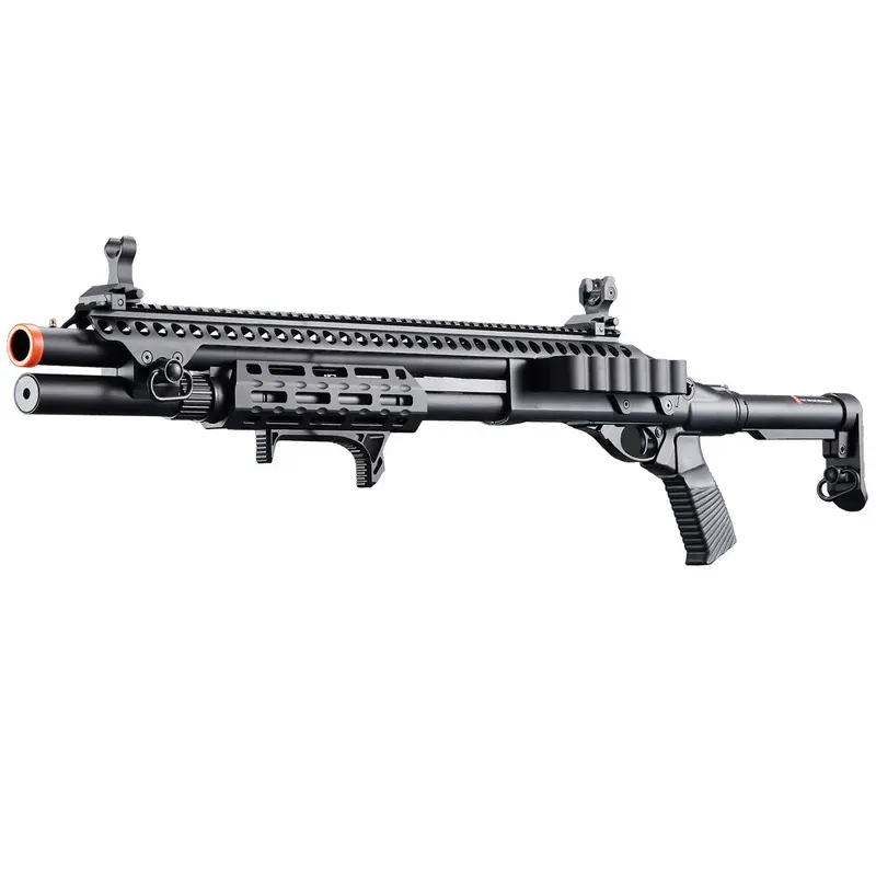 Golden Eagle M8875 3/6-Shot Pump Action Co2 Airsoft Shotgun W/ Flip Up Sights, M-Lok, Picatinny Rail & M4 Buffer Stock 1