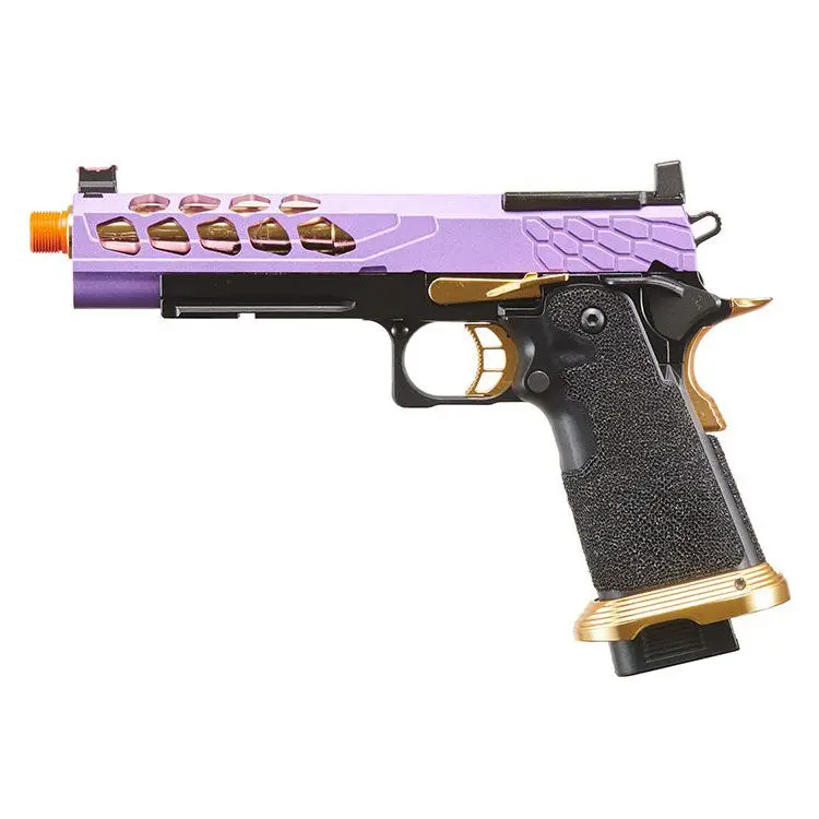 Lancer Tactical Stryk Hi-Capa 5.1 Gas Blowback Airsoft Pistol W/ Red Dot Mount - Purple/Gold 1