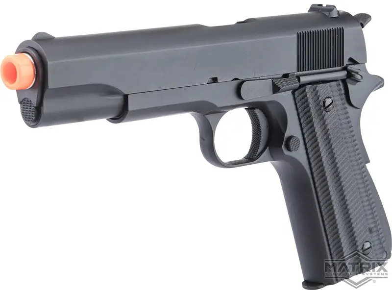 Matrix X Golden Eagle Full Metal M1911a1 Gas Blowback Airsoft Pistol - Black - Slim Textured Grips 1