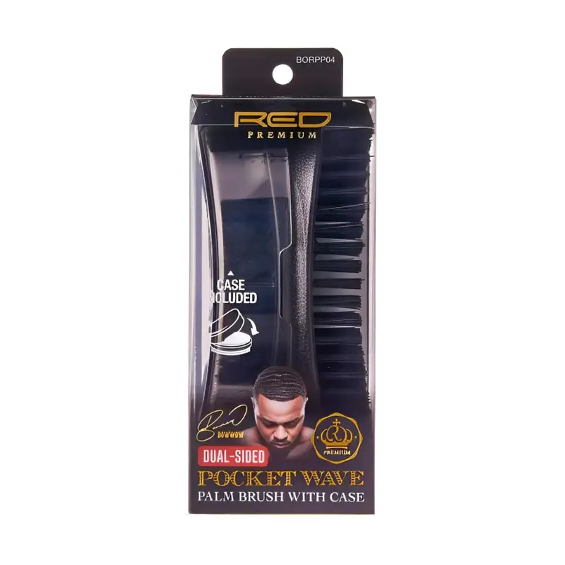 Red Premium Dual Sided Pocket Wave Palm Brush With Case 1