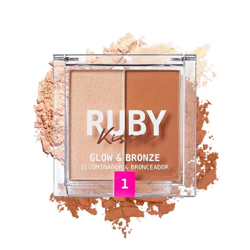 Ruby Kisses Glow & Bronze Highlighter Bronzer Duo | Radiant Face Palette – Choose Color 1