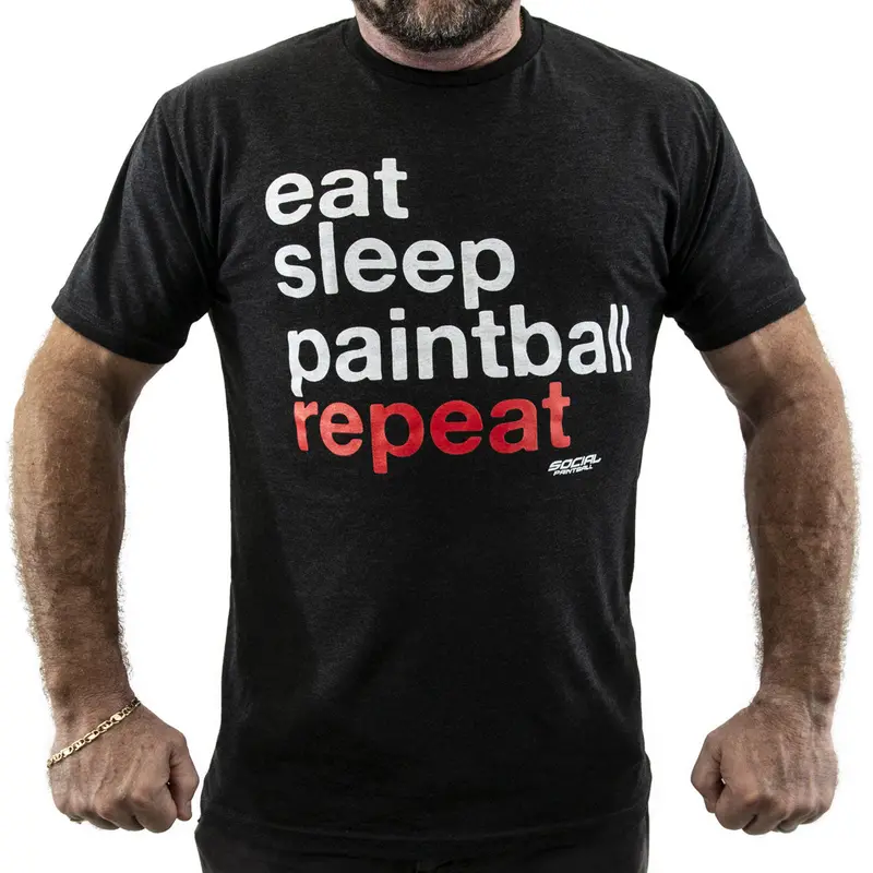 Social Paintball Men’S Crew Shirt, Eat Sleep Paintball Repeat Black 1