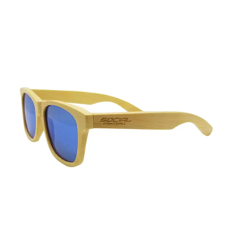 Social Paintball Sunglasses - Bamboo Wood With Blue Mirror Lens 1