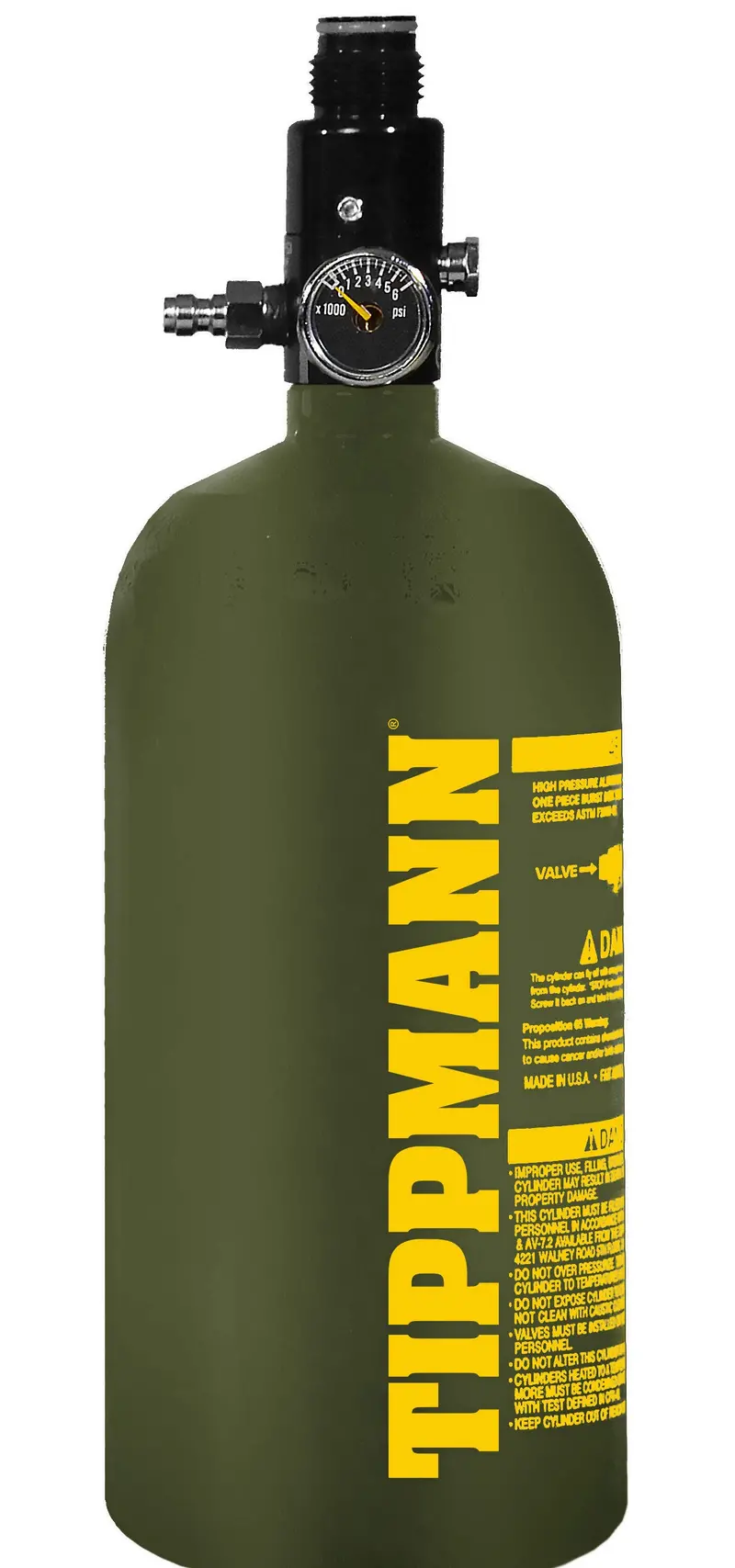 Tippmann 48Ci 3000Psi Aluminum Hpa Paintball Tank - Olive W/ Yellow Logo 1
