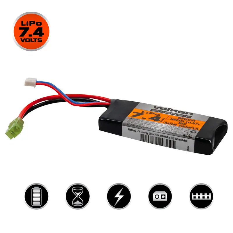Valken Energy Lipo 7.4V 1600Mah 30C Mini Flat Style Battery 1