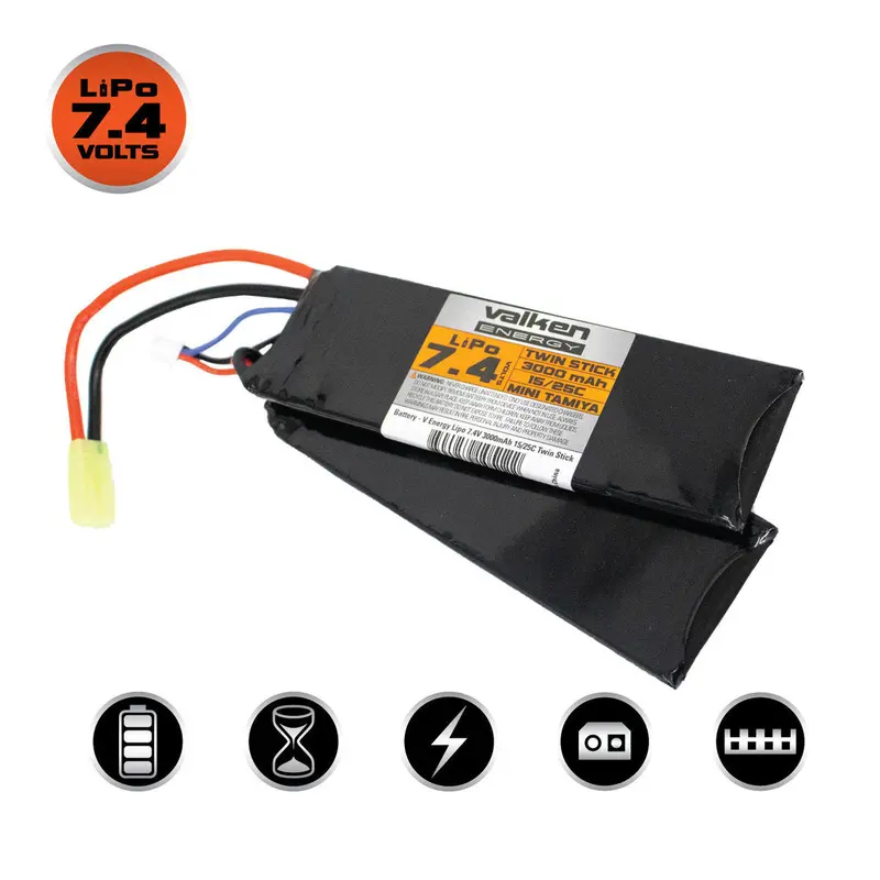 Valken Energy Lipo 7.4V 3000Mah 15/25C Twin Stick Style Battery 1